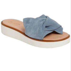 Anthropologie Seychelles Coast Knotted Blue Suede Leather Slide Sandal 8.5‎